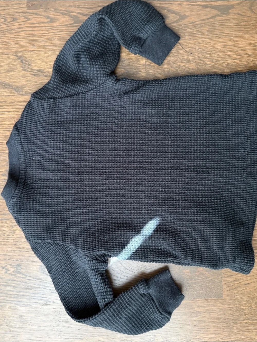 Ralph Lauren Black Waffle Knit Long-Sleeve Tee with White Logo